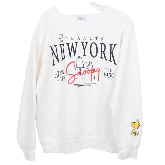 Peanuts Snoopy New York Women's PLUS Size XXL Embroidered Sweatshirt Ivory Top - Picture 1 of 9